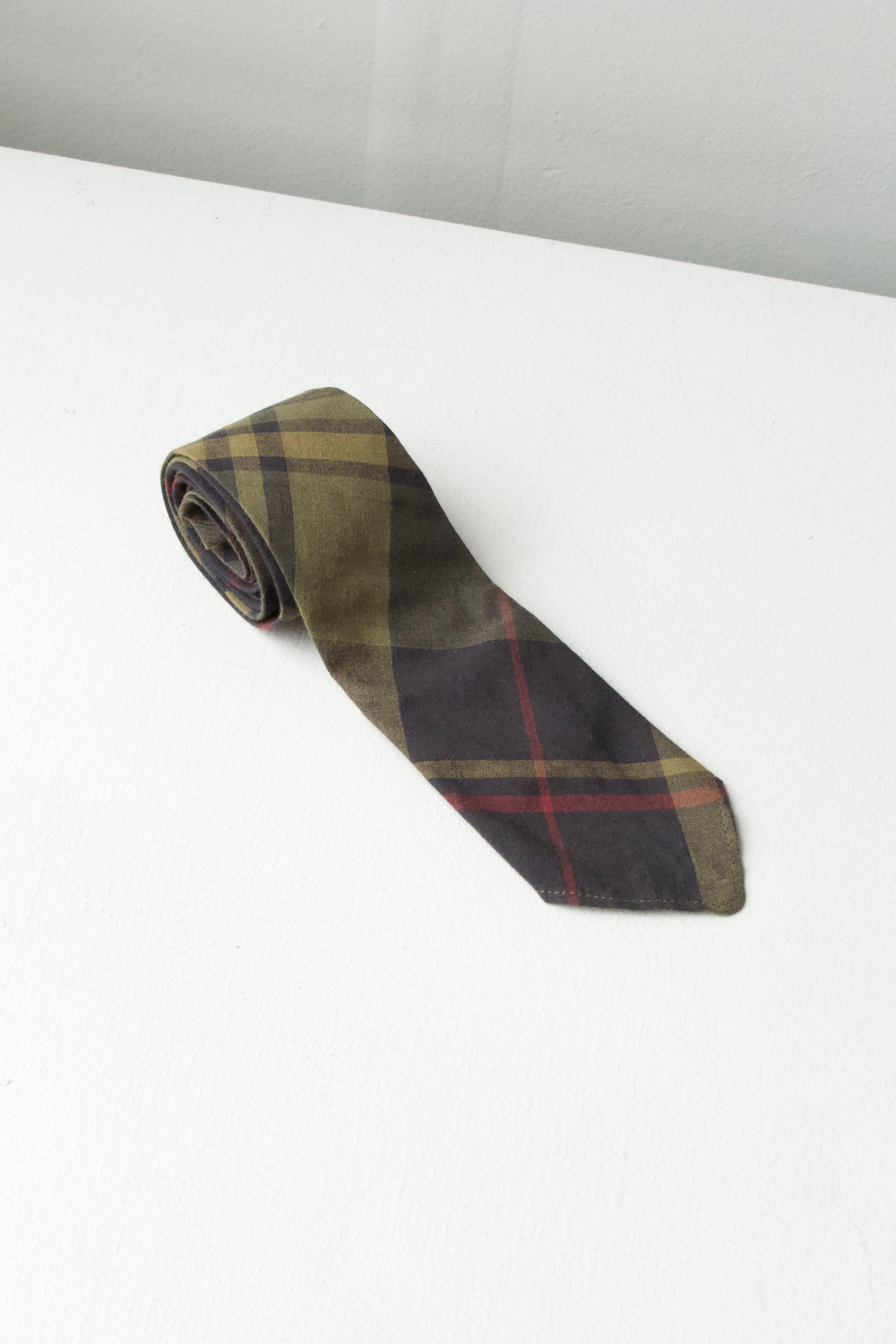Universal Works mens green plaid tie