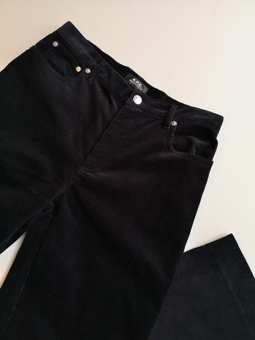 A.P.C. New Sailor Jean - Black Corduroy - front detail of corduroy fabric, belt loop and pockets
