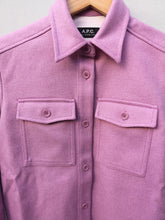 Load image into Gallery viewer, A.P.C. New Tania Overshirt - Dark Pink - front closeup of collar, button placket, 2 chest flap pockets
