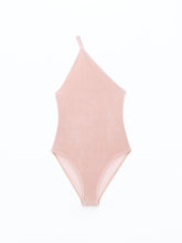 Load image into Gallery viewer, Filippa K Asymmetric Swimsuit - Pale Rose Velvet - flat front
