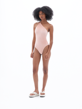 Load image into Gallery viewer, Filippa K Asymmetric Swimsuit - Pale Rose Velvet - front model
