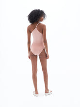 Load image into Gallery viewer, Filippa K Asymmetric Swimsuit - Pale Rose Velvet - back model
