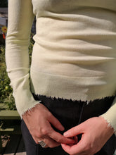 Load image into Gallery viewer, Filippa K - Natalia Sweater in Pale Green - details of raw edges at hem and cuffs
