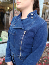 Load image into Gallery viewer, Henrik Vibskov Craft Jumpsuit - Washed Indigo - front closeup detail of collar zip button flap
