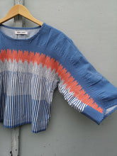 Load image into Gallery viewer, Henrik Vibskov Paula Blouse - Blue White Stripes - front closeup of pattern, sleeve
