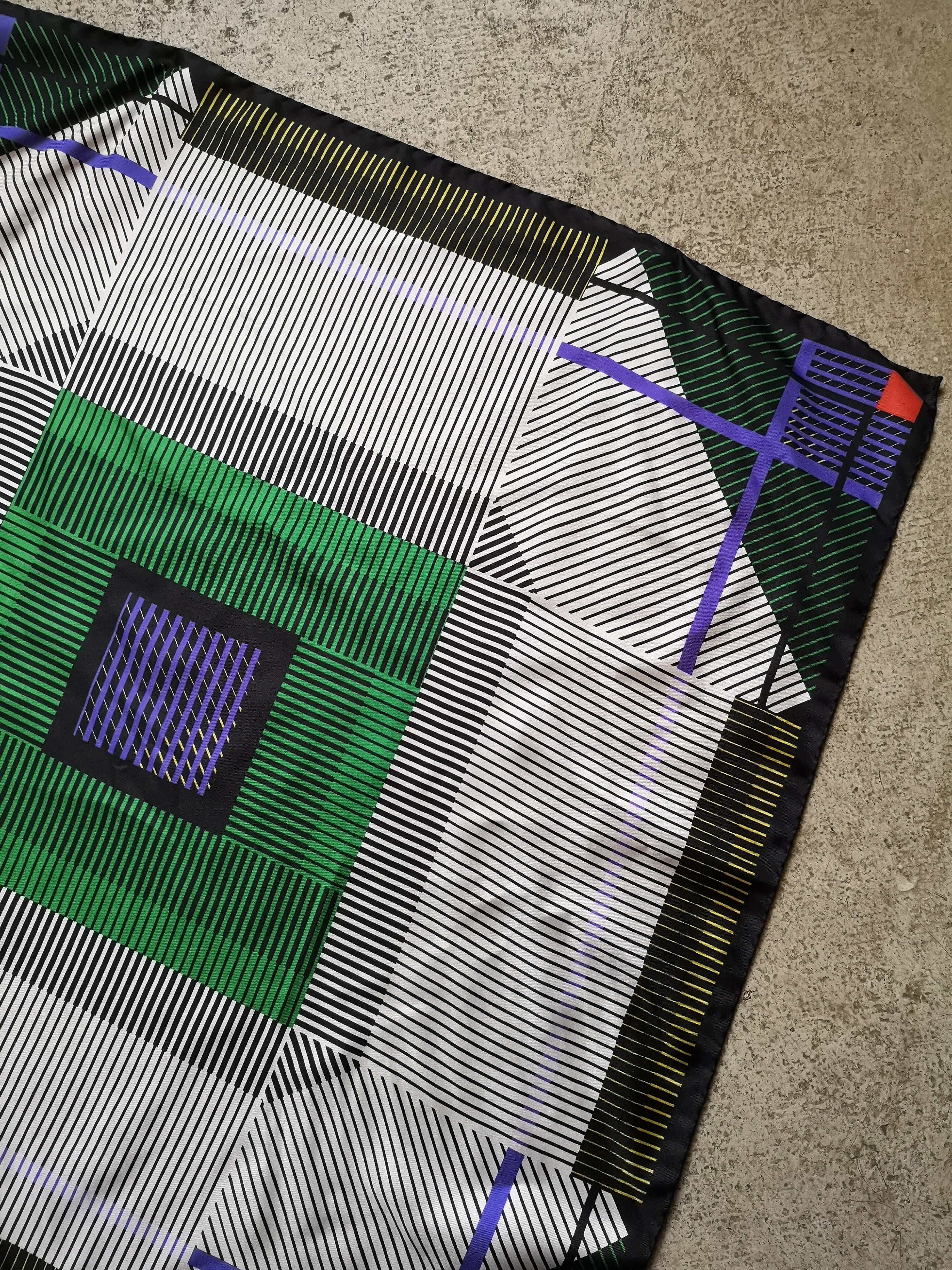 Henrik Vibskov Silk Scarf - Green/Cream/Blue - flat closeup cropped