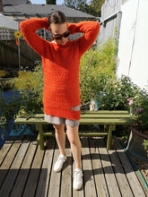 Load image into Gallery viewer, Ka Wa Key - Deconstructed Mohair Cable Sweater - Nasturtium - front with arms up behind head
