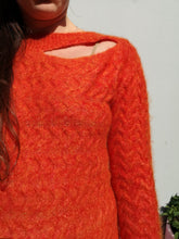Load image into Gallery viewer, Ka Wa Key - Deconstructed Mohair Cable Sweater - Nasturtium - front shoulder cutout deconstructed detail
