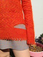 Load image into Gallery viewer, Ka Wa Key - Deconstructed Mohair Cable Sweater - Nasturtium - front hem cutout deconstructed detail
