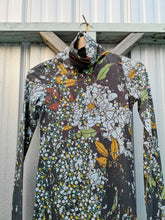 Load image into Gallery viewer, Ka Wa Key - Distressed Print Turtleneck Dress - Black Floral - front closeup of fabric pattern and turtleneck line
