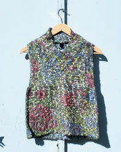 Load image into Gallery viewer, Ka Wa Key Faded Melange Floral V-neck Sweater - flat front. This textured sweater has an overlapping v-neck. It has a big slit on the side.

