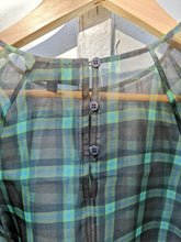 Load image into Gallery viewer, No.6 Maia Top - Olive Plaid Silk - back closeup of button closure at neck
