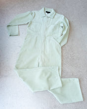 Load image into Gallery viewer, no 6 marlon jumpsuit in mint corduroy - flat front. this jumpsuit is comfy and looks thick but is actually mid weight.
