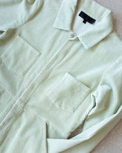 Load image into Gallery viewer, no 6 marlon jumpsuit in mint corduroy - front pocket and corduroy detail.
