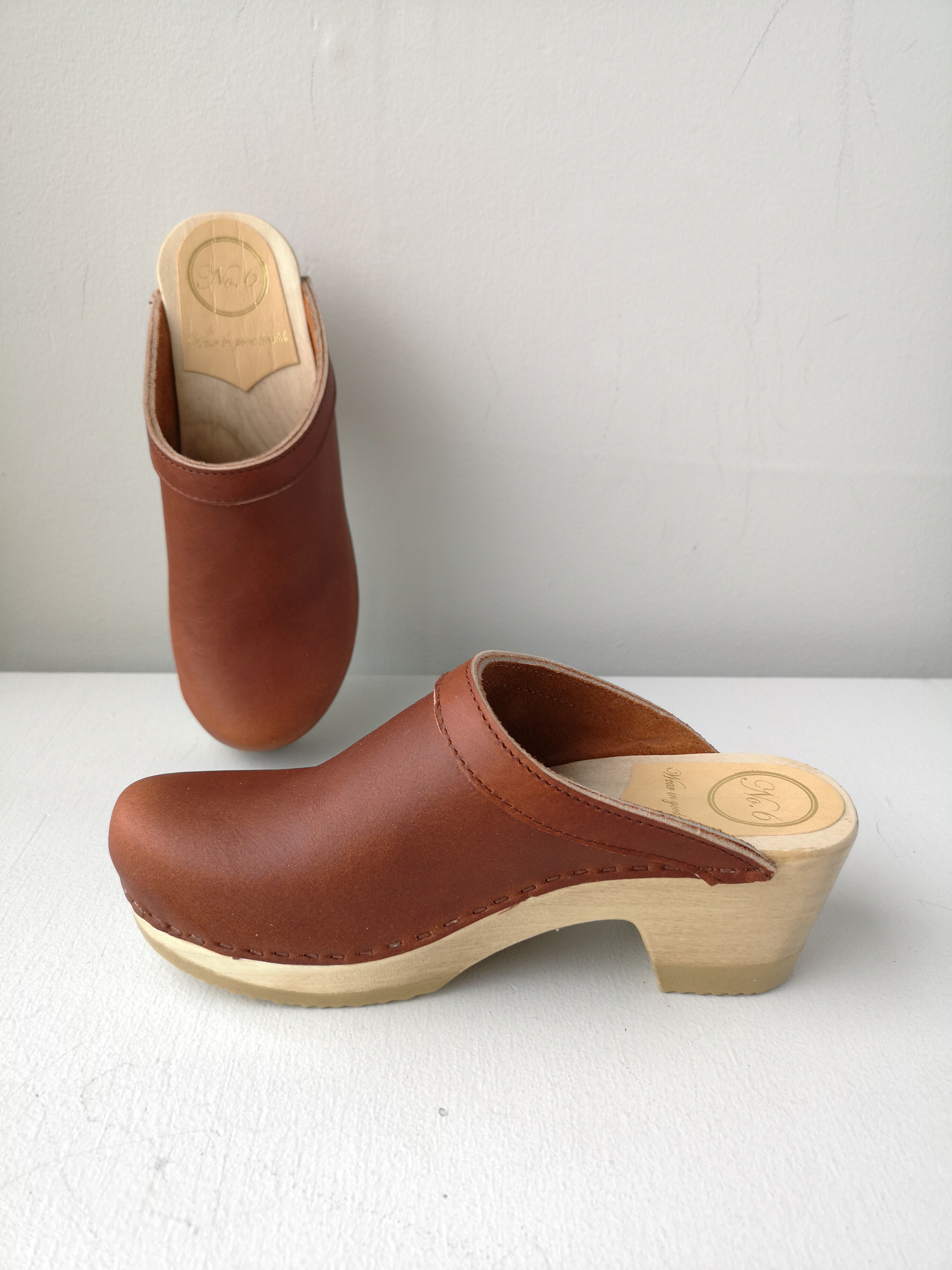 No.6 - Old School Clog on Mid Heel - Bourbon
