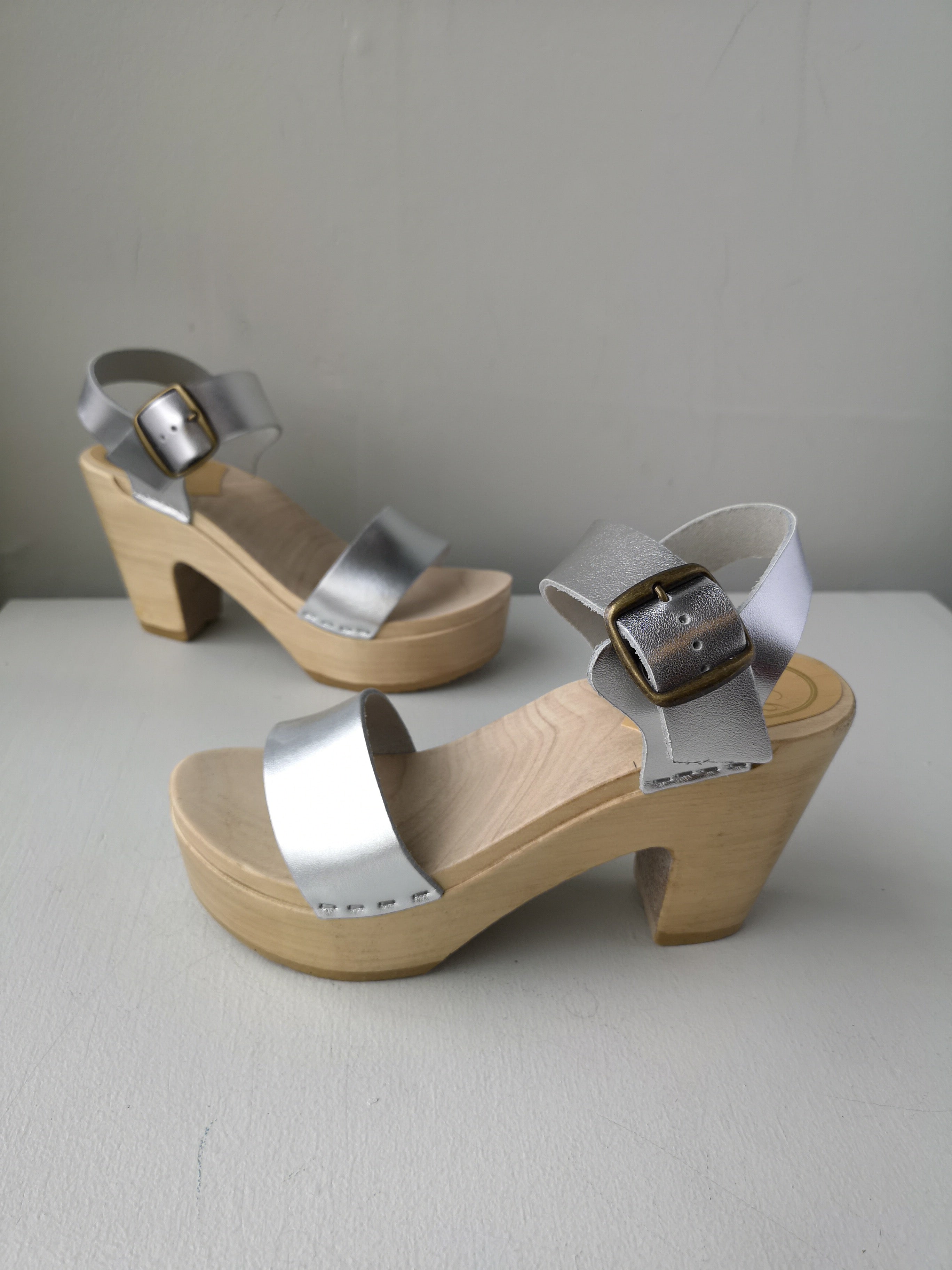 No.6 - Two Strap Clog on Platform - Silver