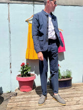 Load image into Gallery viewer, Oliver Spencer - Coram Jacket with Fishtail Trousers in navy seersucker cotton - Men&#39;s Suiting - front
