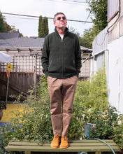 Load image into Gallery viewer, oliver spencer kilbridge zip through cardigan styled with minimum wizza casual pant and homecore glenn suede boot - front
