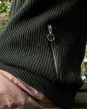 Load image into Gallery viewer, cardigan zip ring detail - this is a silver metal zipper with a small (not tiny) ring tab.
