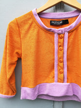 Load image into Gallery viewer, Pastiche - Jules Towel Crop Top - Tangerine - close-up detail of front collar and buttons
