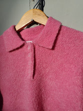 Load image into Gallery viewer, Samsoe Samsoe - Jessi Polo - Sachet Pink - front collar, button placket, and fuzzy textured detail
