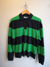 Load image into Gallery viewer, Samsoe Samsoe Odetta Longsleeve Polo - Green Navy Stripe - front
