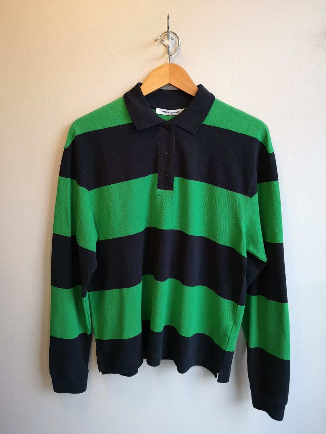 Samsoe Samsoe Odetta Longsleeve Polo - Green Navy Stripe - front