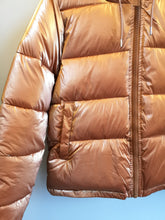 Load image into Gallery viewer, Selfhood Hooded Puffer Jacket - Apricot - sleeve, front pocket, zipper detail

