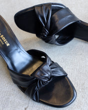 Load image into Gallery viewer, sister x soeur - Emmy Knot Heels - Black - this sandal has a slightly squared toe. 
