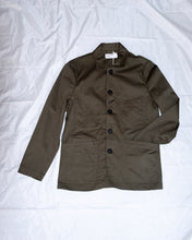 Load image into Gallery viewer, Universal Works Bakers Jacket - Light Olive Twill - flat front
