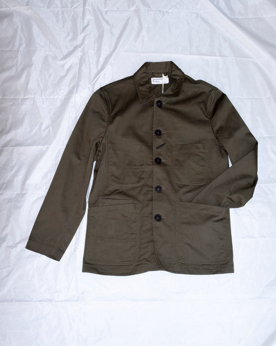 Universal Works Bakers Jacket - Light Olive Twill - flat front