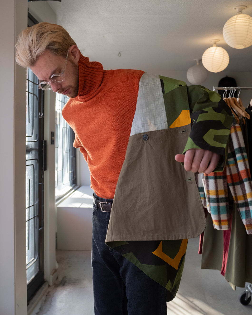 Universal Works Roll Neck Wool Sweater - Orange - front