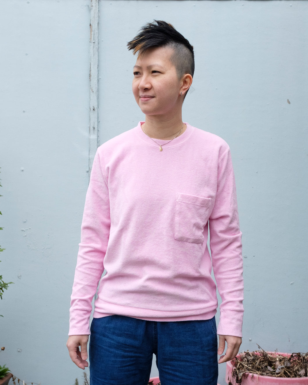 Universal Works - Loose Pullover - Light Weight Pink - mac front.
