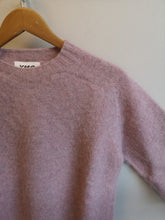 Load image into Gallery viewer, YMC Jets Crew Neck Knit Sweater - Pink - front closeup of crew neck and raglan shoulder
